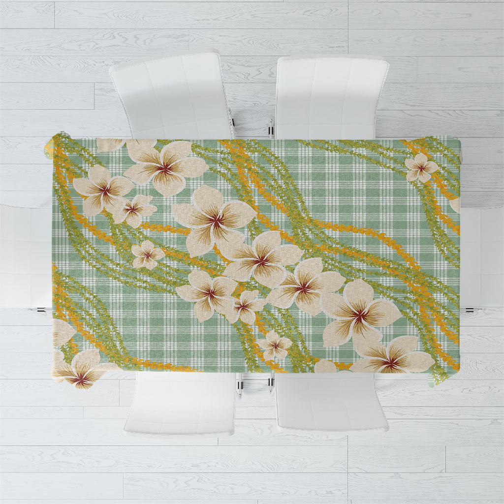 Liko Kukui Hawai'i Palaka Plumeria Tablecloth Puakenikeni and Maile Lei LT9 Sage Green - Polynesian Pride