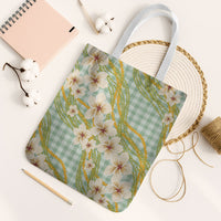 Liko Kukui Hawai'i Palaka Plumeria Tote Bag Puakenikeni and Maile Lei