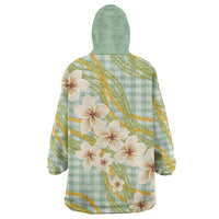 Liko Kukui Hawai'i Palaka Plumeria Wearable Blanket Hoodie Puakenikeni and Maile Lei