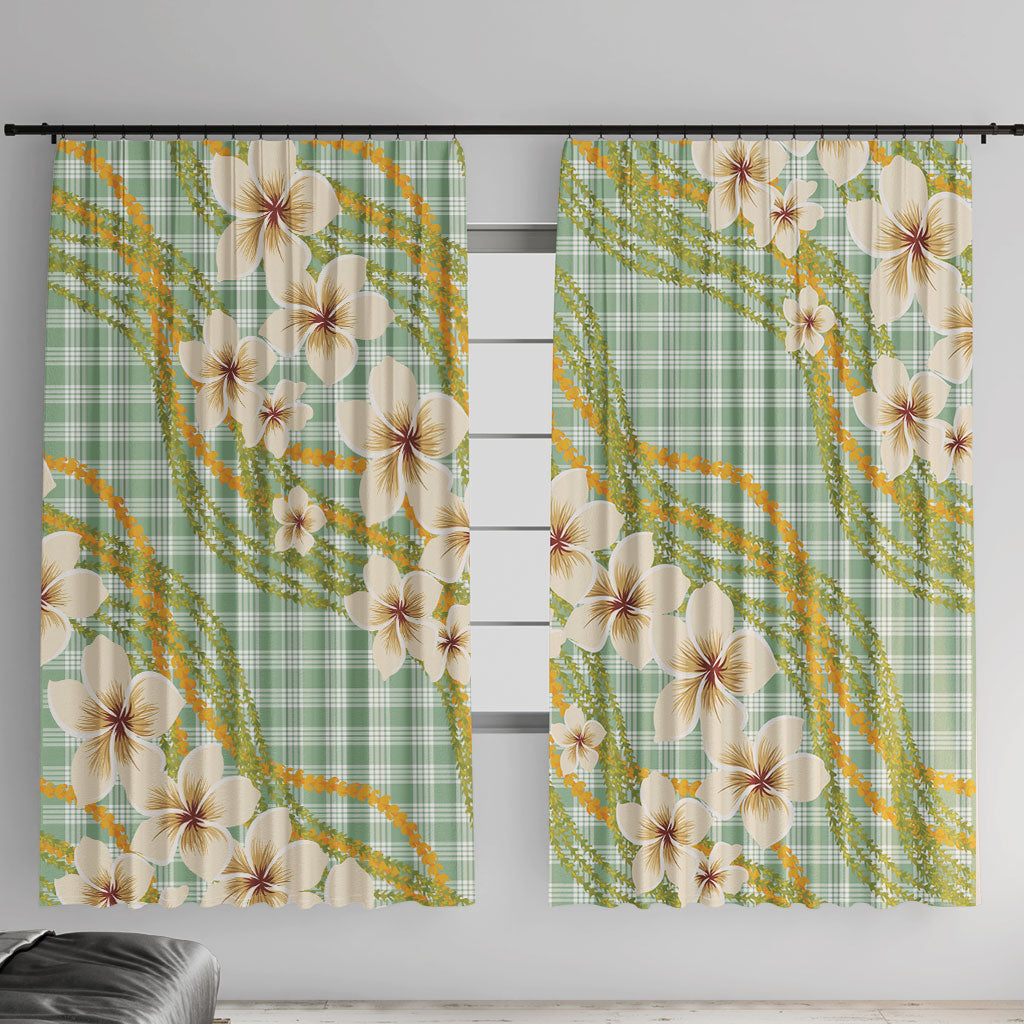 Liko Kukui Hawai'i Palaka Plumeria Window Curtain Puakenikeni and Maile Lei LT9 With Hooks Sage Green - Polynesian Pride