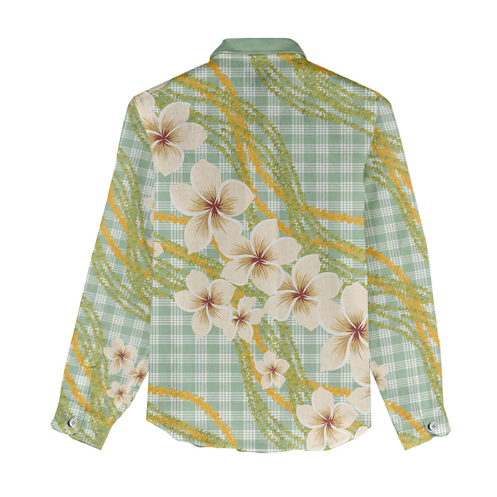 Liko Kukui Hawai'i Palaka Plumeria Women Casual Shirt Puakenikeni and Maile Lei