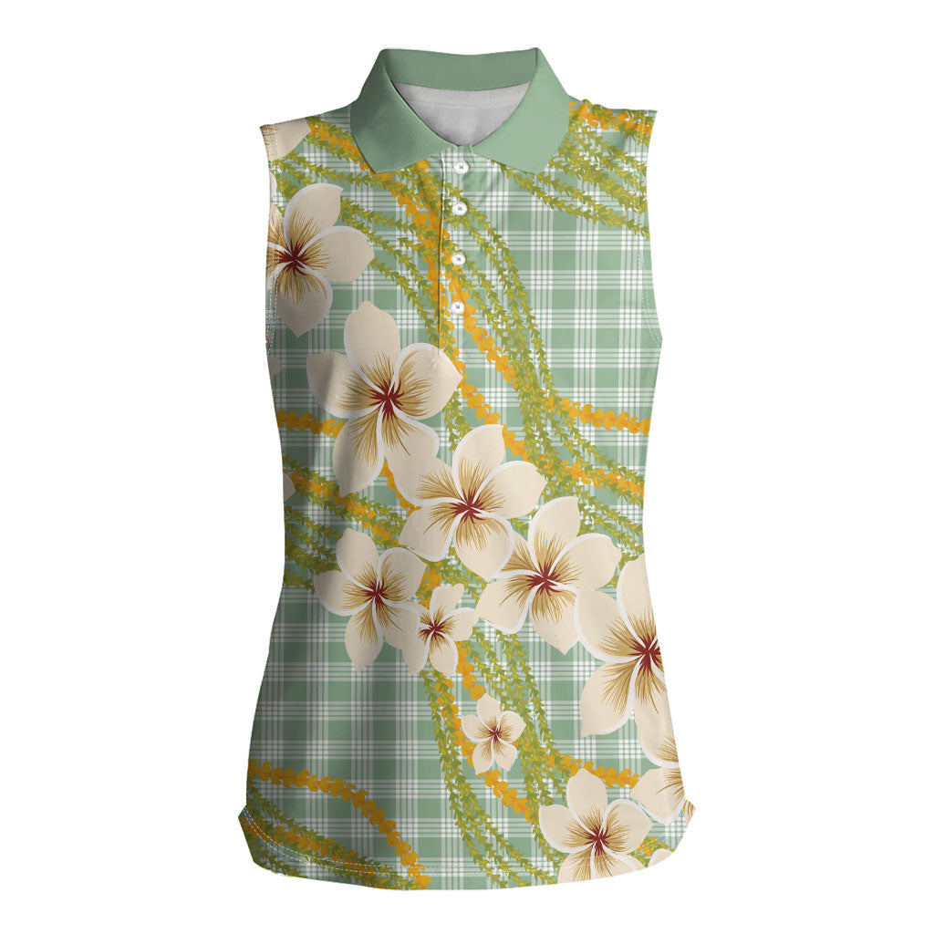 Liko Kukui Hawai'i Palaka Plumeria Women Sleeveless Polo Shirt Puakenikeni and Maile Lei