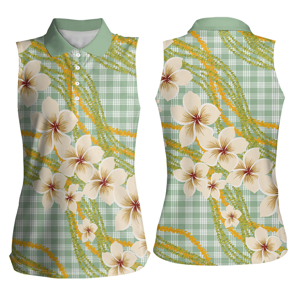 Liko Kukui Hawai'i Palaka Plumeria Women Sleeveless Polo Shirt Puakenikeni and Maile Lei