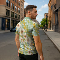 Liko Kukui Hawai'i Palaka Plumeria Zipper Polo Shirt Puakenikeni and Maile Lei