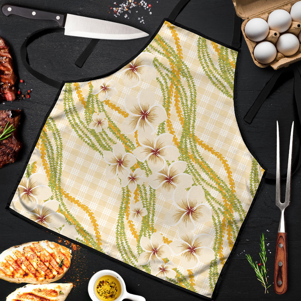 Melemele Ahiahia Hawai'i Palaka Plumeria Apron Puakenikeni and Maile Lei