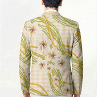Melemele Ahiahia Hawai'i Palaka Plumeria Blazer Puakenikeni and Maile Lei