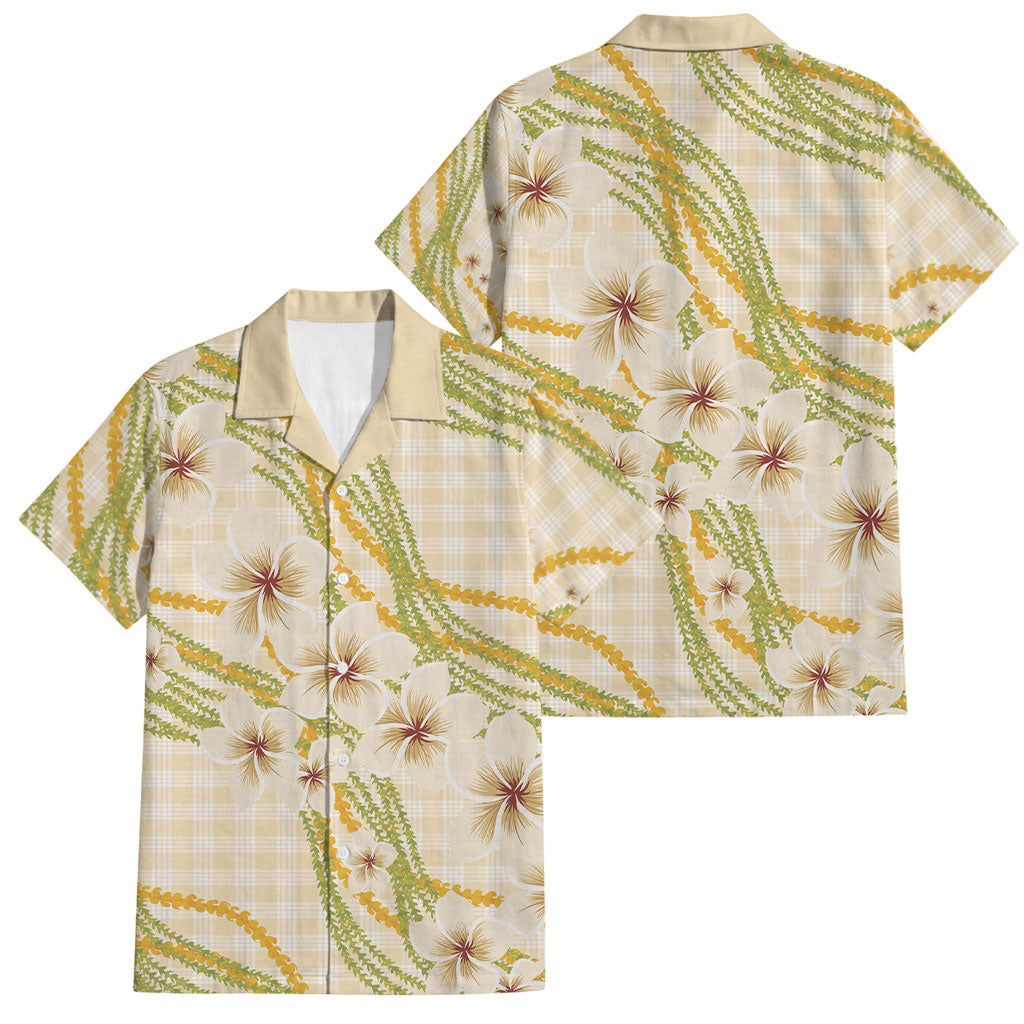 Melemele Ahiahia Hawai'i Palaka Plumeria Family Matching Long Sleeve Bodycon Dress and Hawaiian Shirt Puakenikeni and Maile Lei