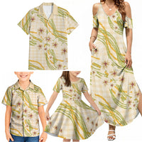 Melemele Ahiahia Hawai'i Palaka Plumeria Family Matching Summer Maxi Dress and Hawaiian Shirt Puakenikeni and Maile Lei