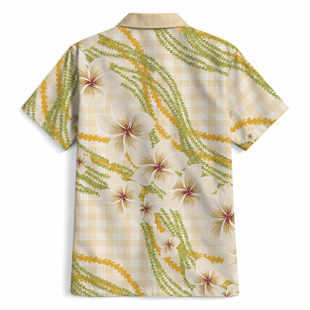 Melemele Ahiahia Hawai'i Palaka Plumeria Hawaiian Shirt Puakenikeni and Maile Lei