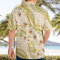 Melemele Ahiahia Hawai'i Palaka Plumeria Hawaiian Shirt Puakenikeni and Maile Lei
