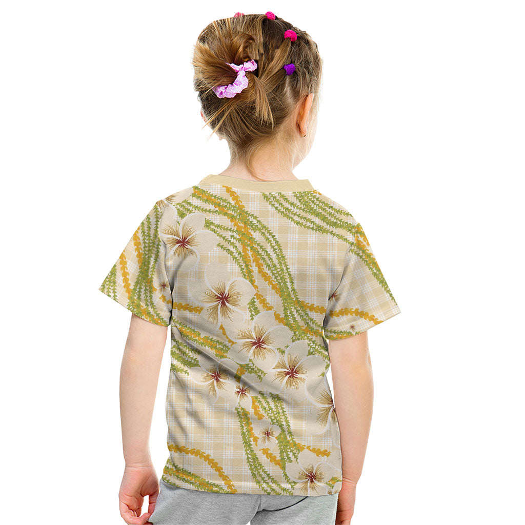 Melemele Ahiahia Hawai'i Palaka Plumeria Kid T Shirt Puakenikeni and Maile Lei