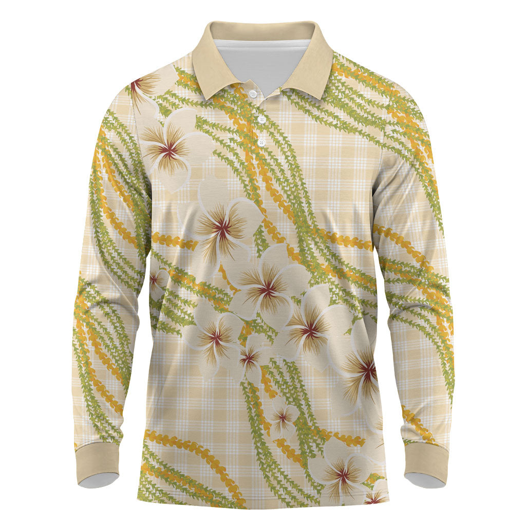 Melemele Ahiahia Hawai'i Palaka Plumeria Long Sleeve Polo Shirt Puakenikeni and Maile Lei