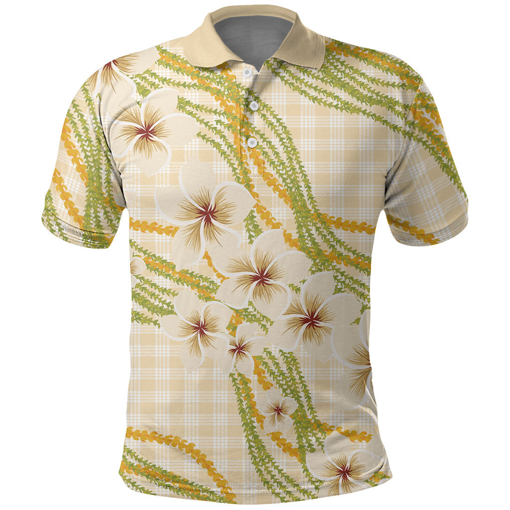 Melemele Ahiahia Hawai'i Palaka Plumeria Polo Shirt Puakenikeni and Maile Lei