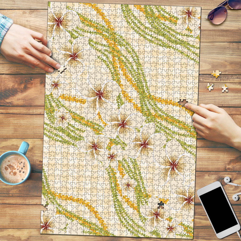 Melemele Ahiahia Hawai'i Palaka Plumeria Puzzle Puakenikeni and Maile Lei