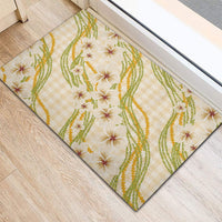 Melemele Ahiahia Hawai'i Palaka Plumeria Rubber Doormat Puakenikeni and Maile Lei