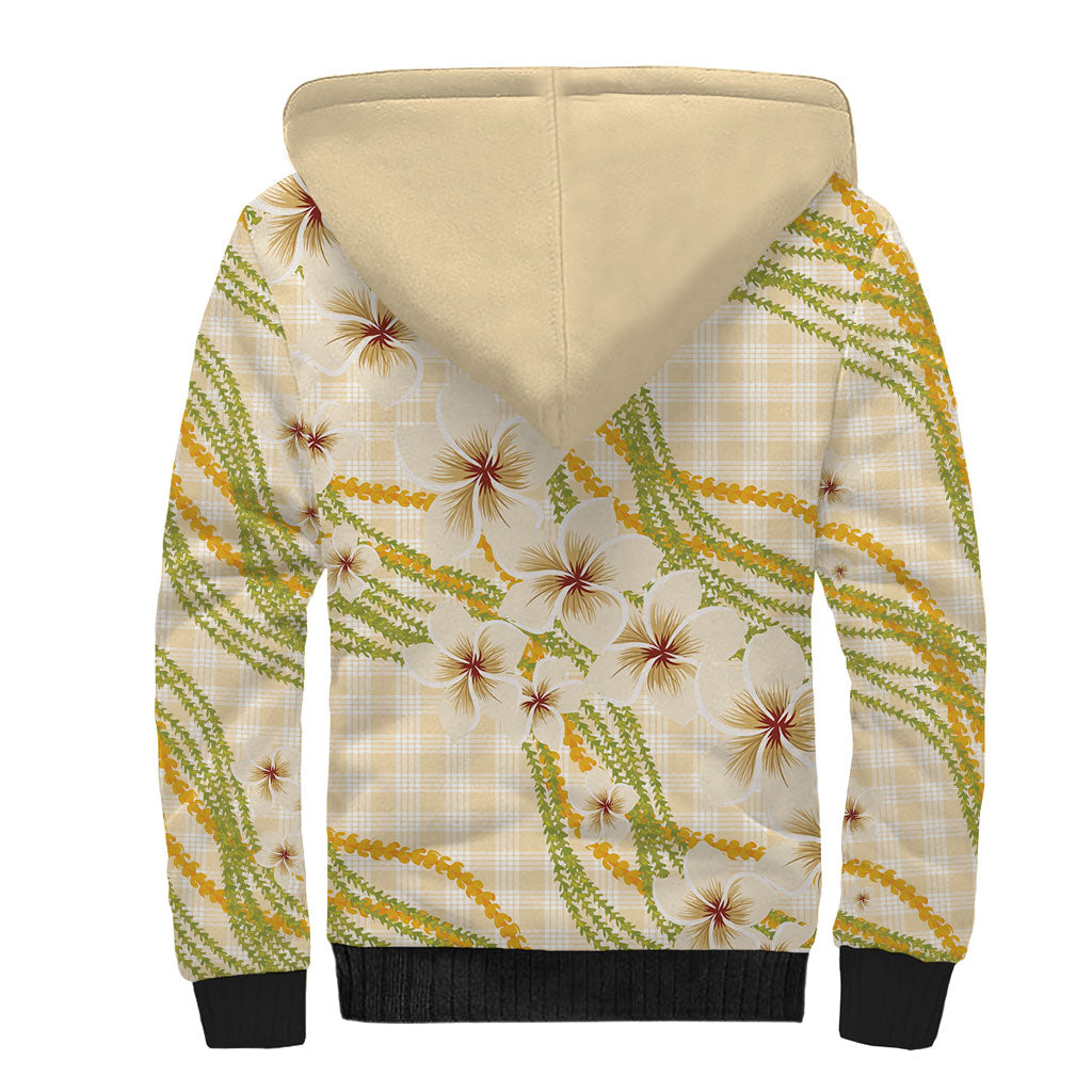 Melemele Ahiahia Hawai'i Palaka Plumeria Sherpa Hoodie Puakenikeni and Maile Lei
