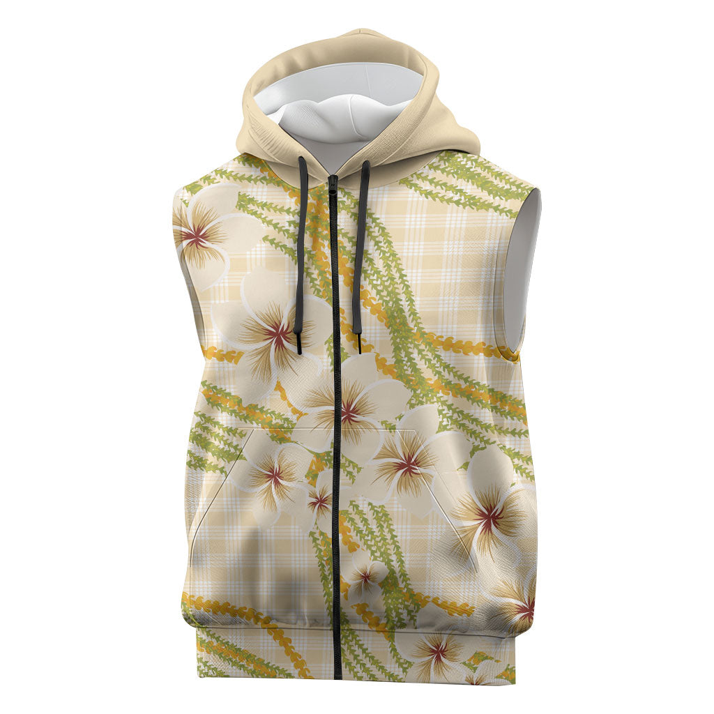 Melemele Ahiahia Hawai'i Palaka Plumeria Sleeveless Zip Hoodie Puakenikeni and Maile Lei