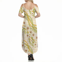 Melemele Ahiahia Hawai'i Palaka Plumeria Summer Maxi Dress Puakenikeni and Maile Lei