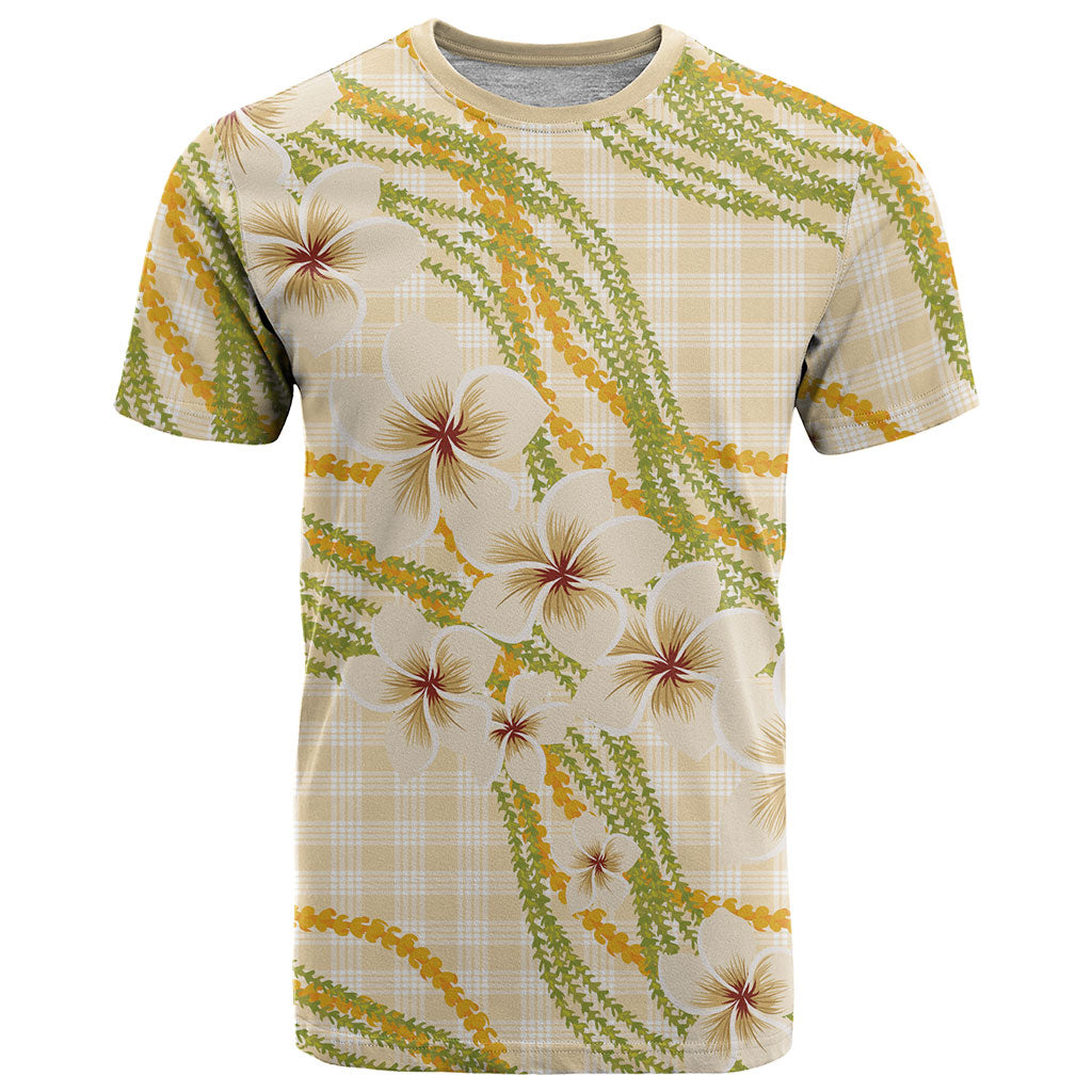 Melemele Ahiahia Hawai'i Palaka Plumeria T Shirt Puakenikeni and Maile Lei