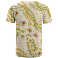 Melemele Ahiahia Hawai'i Palaka Plumeria T Shirt Puakenikeni and Maile Lei