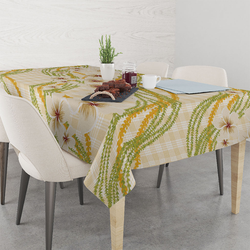 Melemele Ahiahia Hawai'i Palaka Plumeria Tablecloth Puakenikeni and Maile Lei