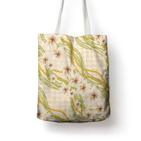 Melemele Ahiahia Hawai'i Palaka Plumeria Tote Bag Puakenikeni and Maile Lei
