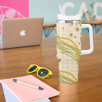 Melemele Ahiahia Hawai'i Palaka Plumeria Tumbler With Handle Puakenikeni and Maile Lei