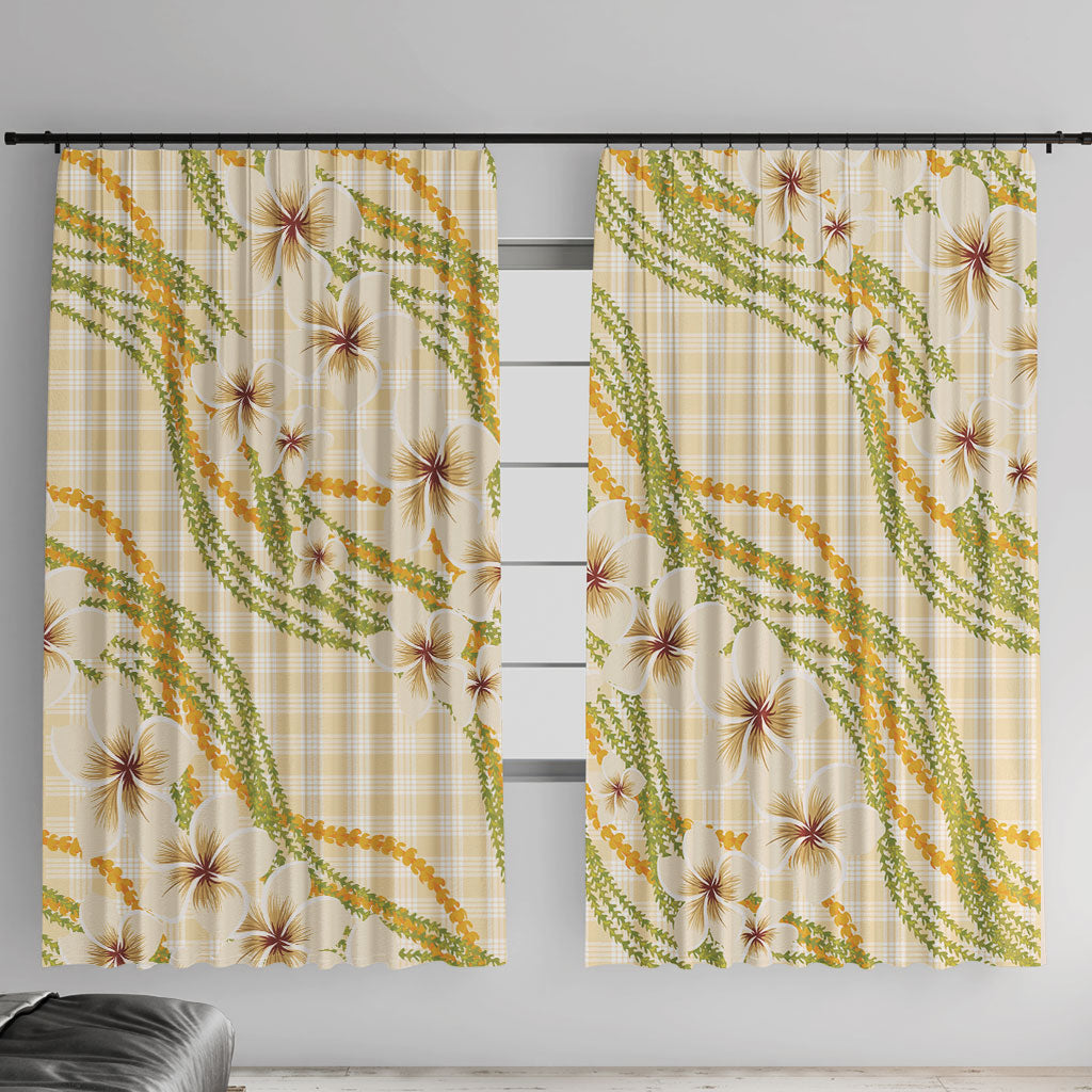 Melemele Ahiahia Hawai'i Palaka Plumeria Window Curtain Puakenikeni and Maile Lei LT9 With Hooks Pastel Yellow - Polynesian Pride