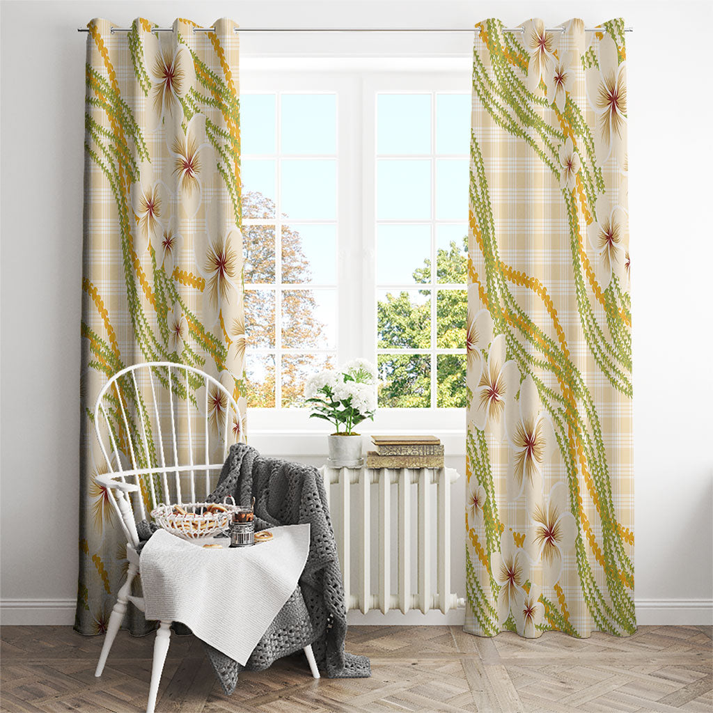 Melemele Ahiahia Hawai'i Palaka Plumeria Window Curtain Puakenikeni and Maile Lei