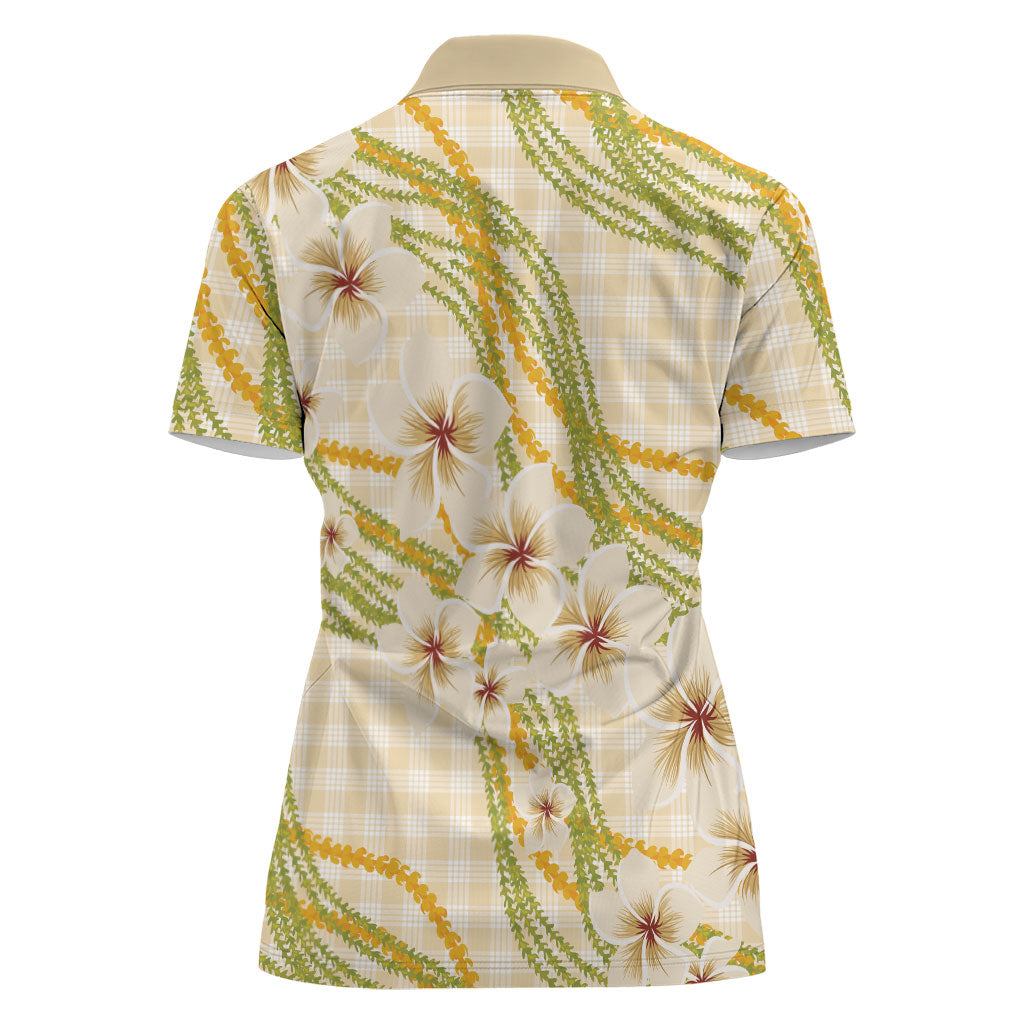 Melemele Ahiahia Hawai'i Palaka Plumeria Women Polo Shirt Puakenikeni and Maile Lei