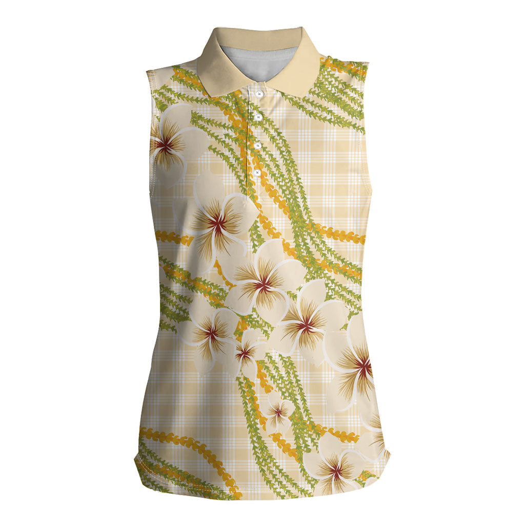 Melemele Ahiahia Hawai'i Palaka Plumeria Women Sleeveless Polo Shirt Puakenikeni and Maile Lei