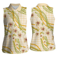 Melemele Ahiahia Hawai'i Palaka Plumeria Women Sleeveless Polo Shirt Puakenikeni and Maile Lei
