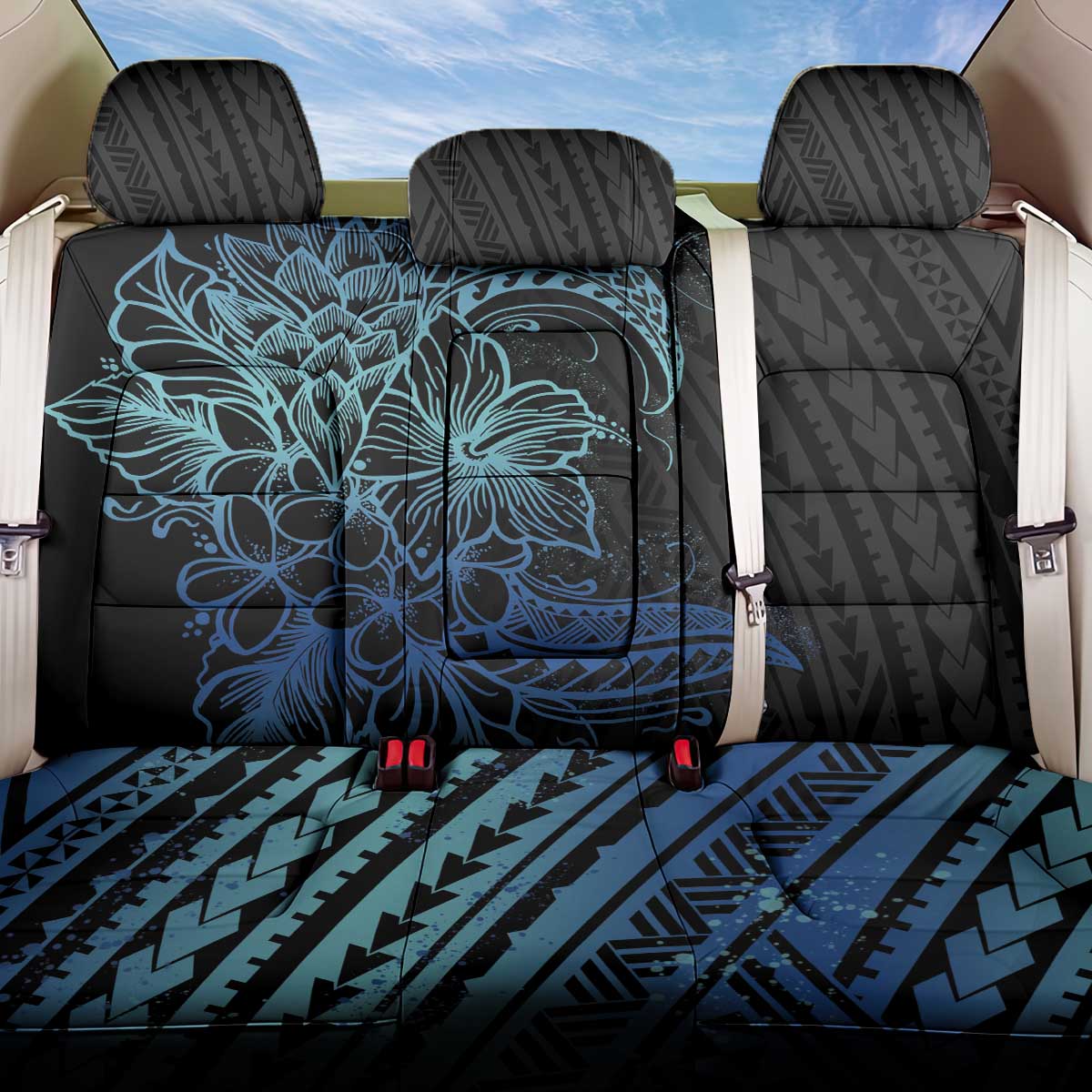 Floral Polynesian Hibiscus Tattoo Back Car Seat Cover Blue Gradient Style LT9 One Size Blue - Polynesian Pride