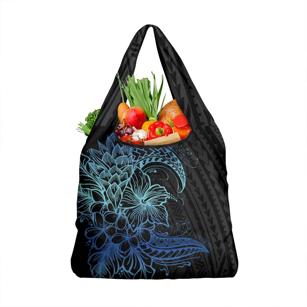 Floral Polynesian Hibiscus Tattoo Grocery Bag Blue Gradient Style LT9 1-pack One Size Blue - Polynesian Pride