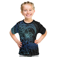 Floral Polynesian Hibiscus Tattoo Kid T Shirt Blue Gradient Style