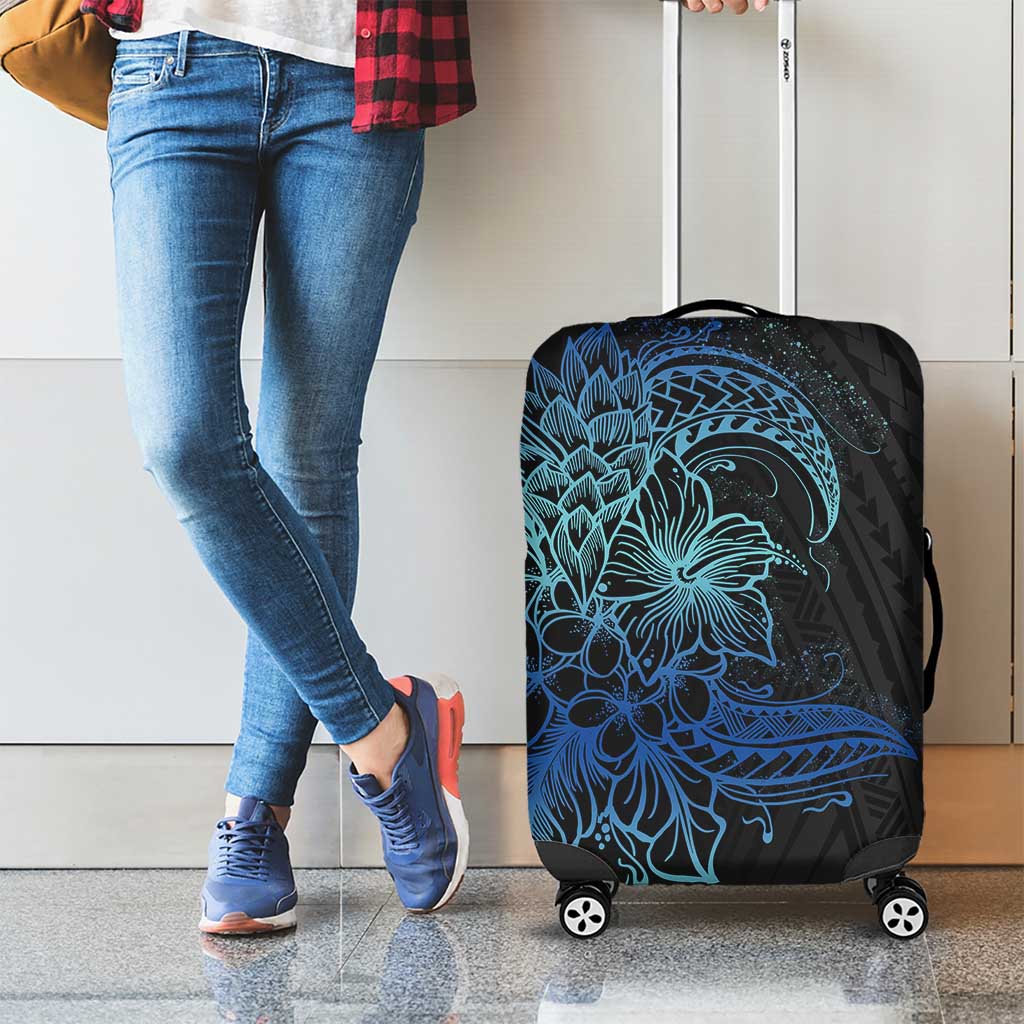 Floral Polynesian Hibiscus Tattoo Luggage Cover Blue Gradient Style