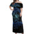 Floral Polynesian Hibiscus Tattoo Off Shoulder Maxi Dress Blue Gradient Style