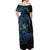Floral Polynesian Hibiscus Tattoo Off Shoulder Maxi Dress Blue Gradient Style