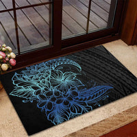 Floral Polynesian Hibiscus Tattoo Rubber Doormat Blue Gradient Style