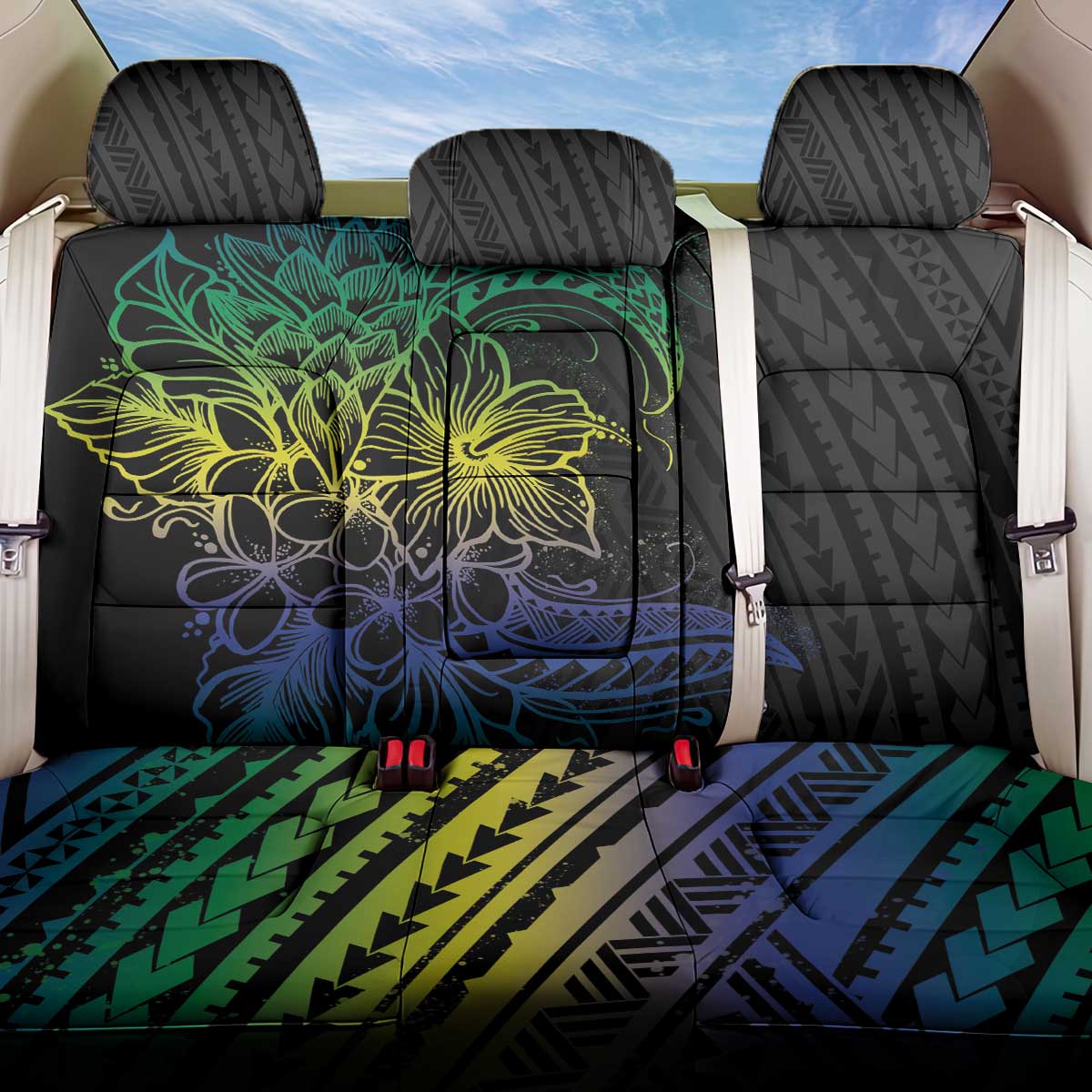 Floral Polynesian Hibiscus Tattoo Back Car Seat Cover Green Gradient Style LT9 One Size Green - Polynesian Pride