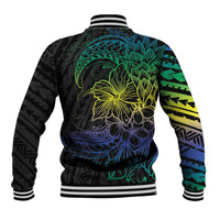 Floral Polynesian Hibiscus Tattoo Baseball Jacket Green Gradient Style