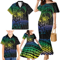 Floral Polynesian Hibiscus Tattoo Family Matching Mermaid Dress and Hawaiian Shirt Green Gradient Style LT9 - Polynesian Pride