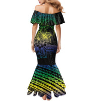Floral Polynesian Hibiscus Tattoo Family Matching Mermaid Dress and Hawaiian Shirt Green Gradient Style LT9 - Polynesian Pride