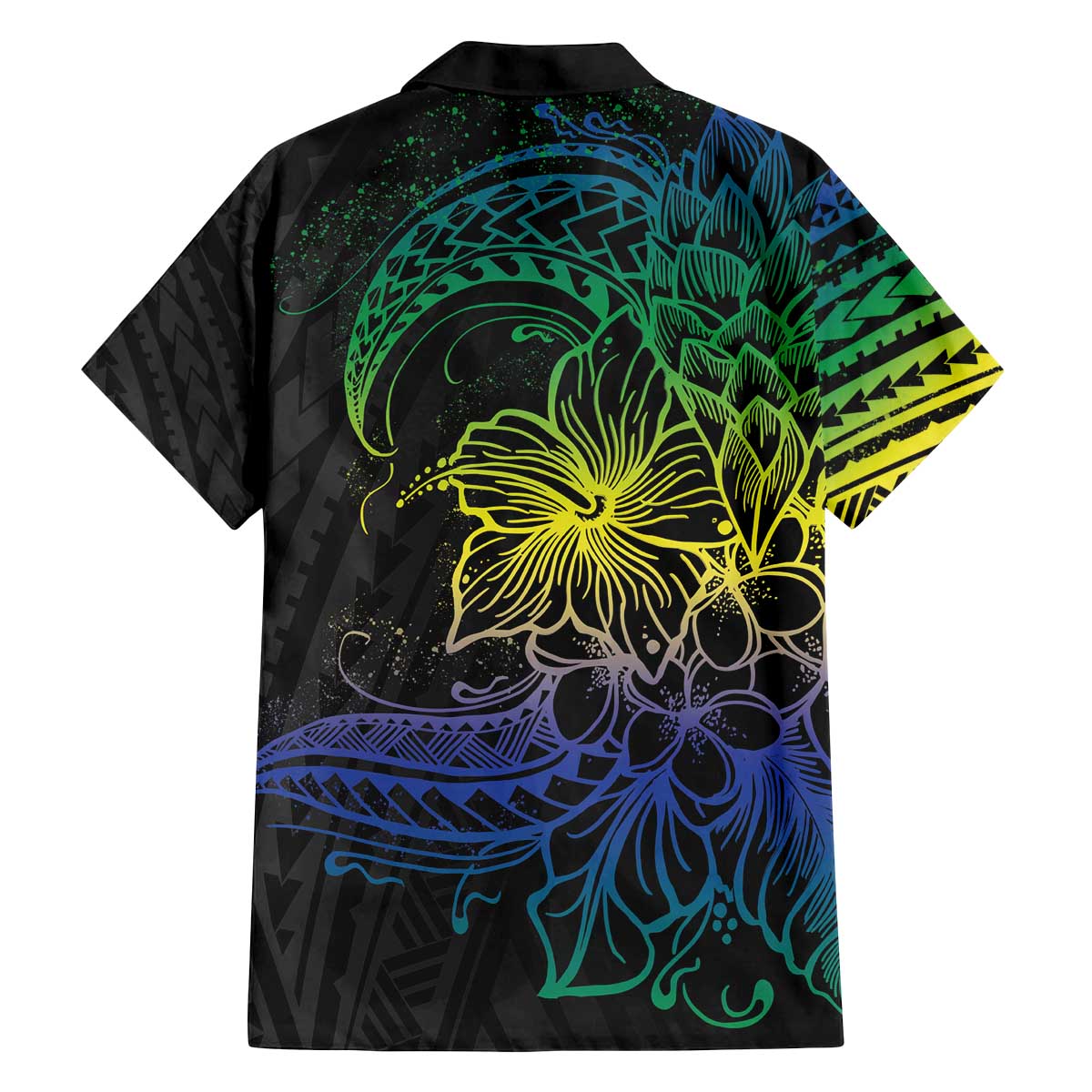 Floral Polynesian Hibiscus Tattoo Family Matching Off The Shoulder Long Sleeve Dress and Hawaiian Shirt Green Gradient Style LT9 - Polynesian Pride