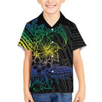 Floral Polynesian Hibiscus Tattoo Family Matching Off The Shoulder Long Sleeve Dress and Hawaiian Shirt Green Gradient Style LT9 Son's Shirt Green - Polynesian Pride