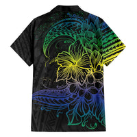 Floral Polynesian Hibiscus Tattoo Family Matching Short Sleeve Bodycon Dress and Hawaiian Shirt Green Gradient Style LT9 - Polynesian Pride