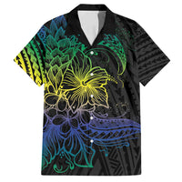 Floral Polynesian Hibiscus Tattoo Family Matching Tank Maxi Dress and Hawaiian Shirt Green Gradient Style LT9 Dad's Shirt - Short Sleeve Green - Polynesian Pride