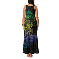 Floral Polynesian Hibiscus Tattoo Family Matching Tank Maxi Dress and Hawaiian Shirt Green Gradient Style LT9 - Polynesian Pride