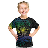 Floral Polynesian Hibiscus Tattoo Kid T Shirt Green Gradient Style