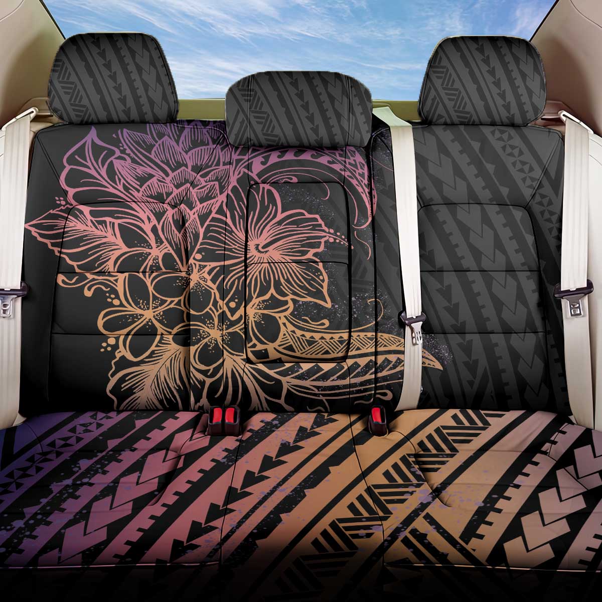 Floral Polynesian Hibiscus Tattoo Back Car Seat Cover Peach Gradient Style LT9 One Size Peach - Polynesian Pride